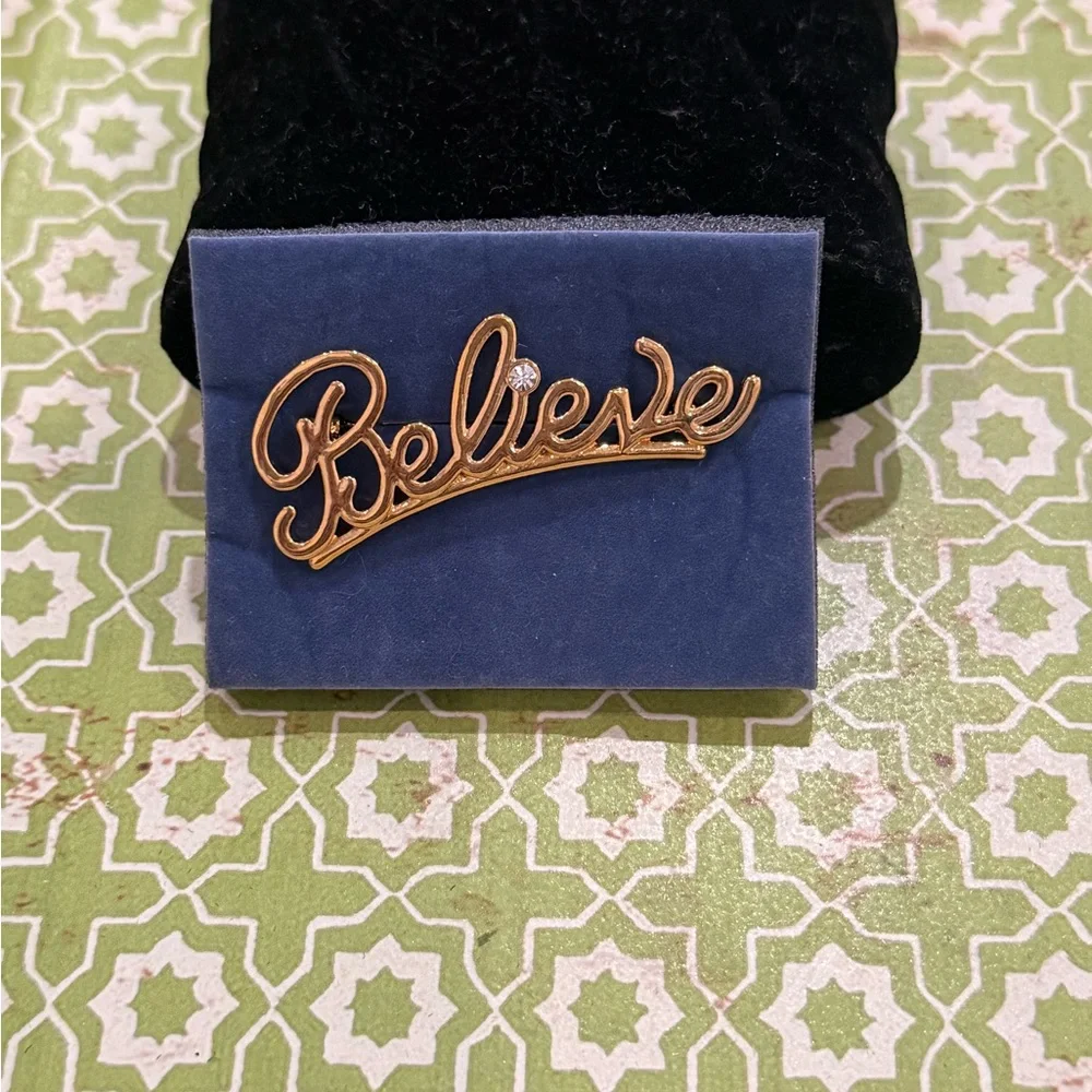 Avon Gold-Tone “Believe” Script Pin with Crystal Accent – Vintage — NEW